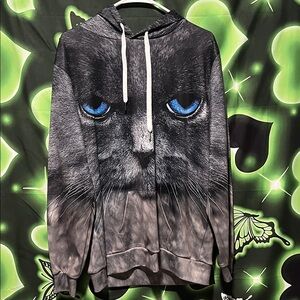 Black Cat Hoodie with Blue Eyes